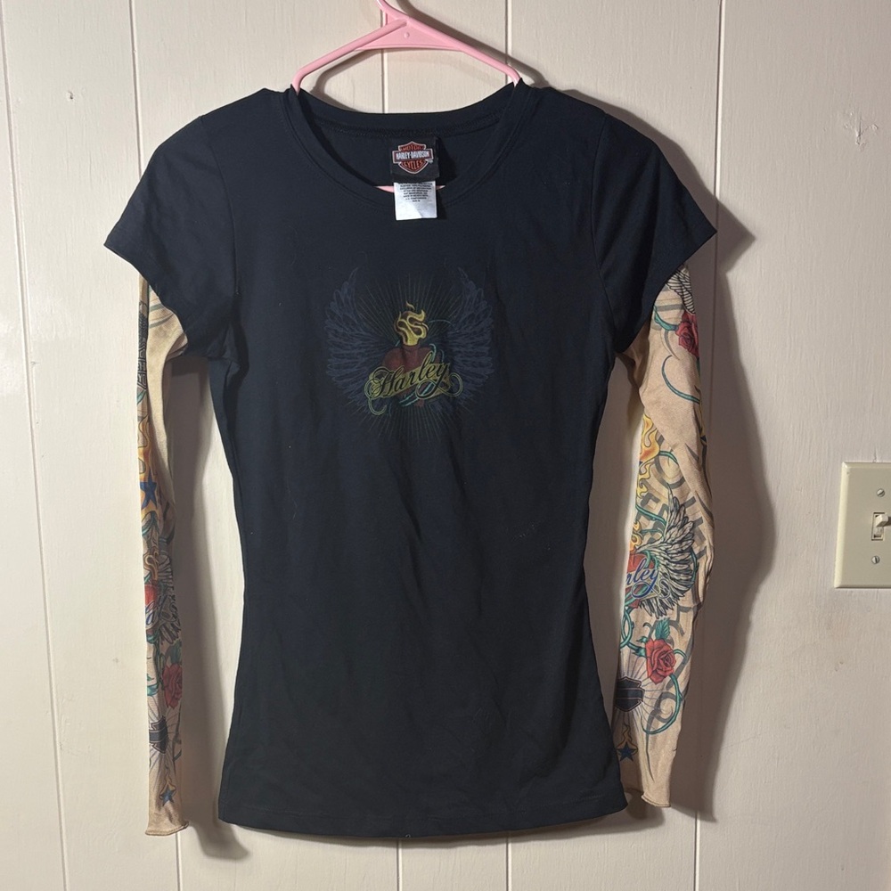 Women's Harley-Davidson Black Graphic Long tattooed Sleeve Top M